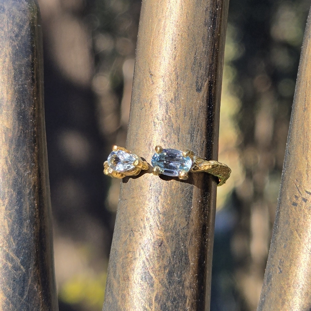 Topaz Natural Gemstone Sterling & Gold Ring Sz7 Adjustable - Picture 3 of 12